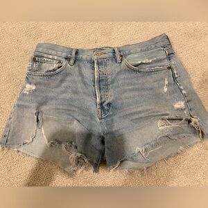 AGOLDE Parker Long Shorts in Swapmeet Distressed Denim Jean